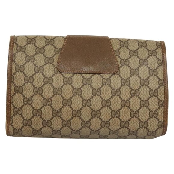 GUCCI GG Supreme Web Sherry Line Clutch Bag PVC Beige Gold 89 01 030 Auth 133336 - Picture 3 of 16